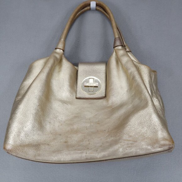 KATE SPADE Gold Pebbled Leather Bexley‎ Stevie Satchel Shoulder Bag Turn Lock - Picture 1 of 14